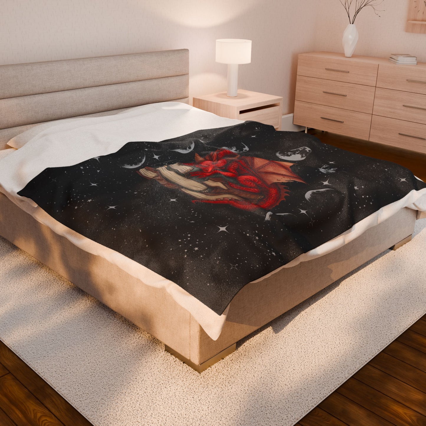 Cozy Dragon Literary Velveteen Plush Blanket, Dragon Lover Gift, Fantasy Home Decor, Reading Nook Accessory, Perfect for Cozy Nights