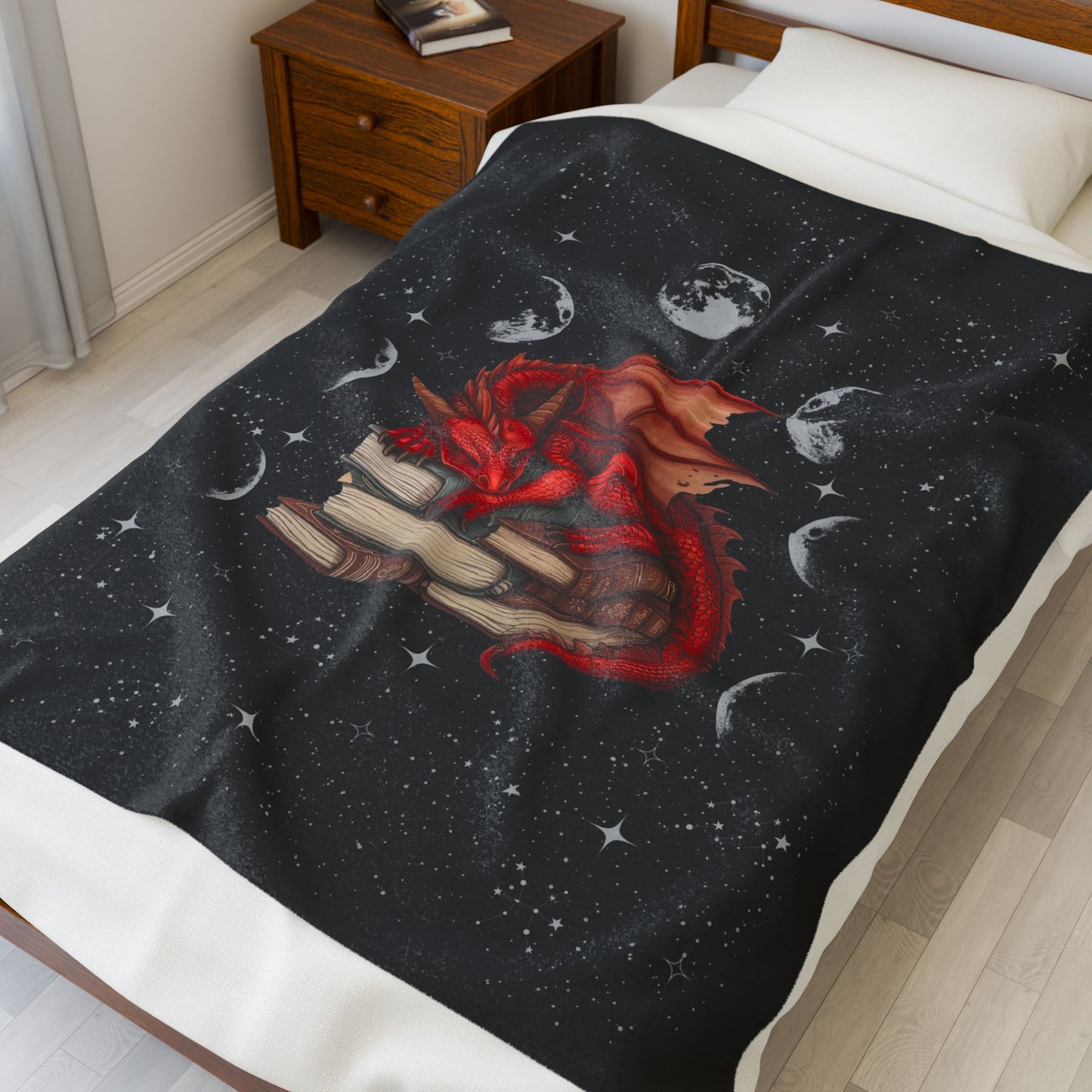Cozy Dragon Literary Velveteen Plush Blanket, Dragon Lover Gift, Fantasy Home Decor, Reading Nook Accessory, Perfect for Cozy Nights