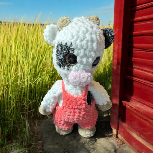 crochet cow with overalls