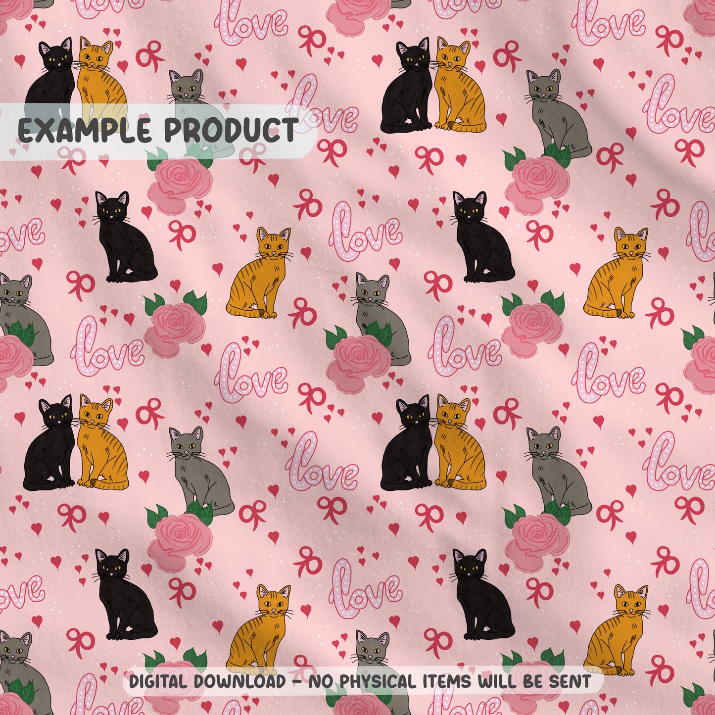 Hand‑Drawn Cat Seamless Pattern PNG | Coquette Kitty & Bow Digital Paper for Sublimation, Valentine’s Day Aesthetic (Copy)