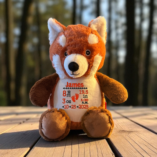 Red Panda Birth Announcement Embroidery Animal