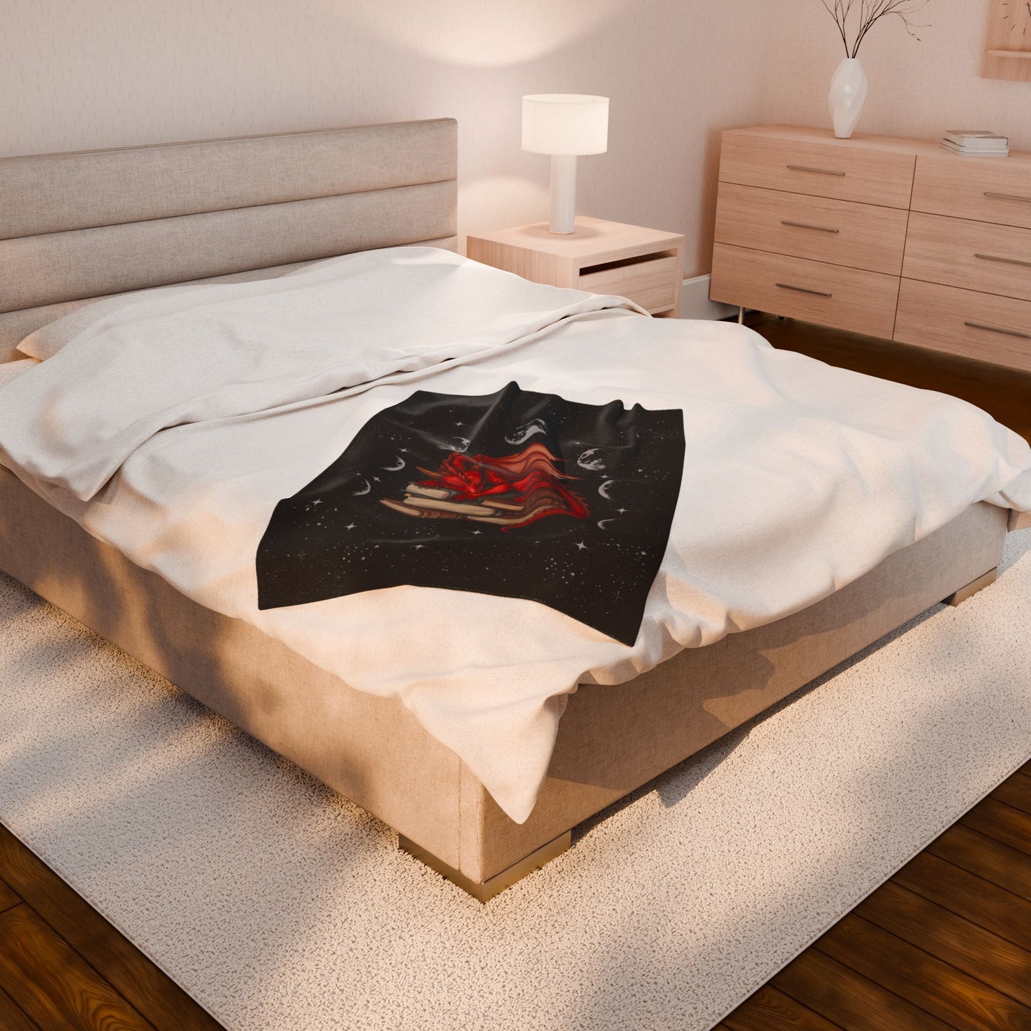 Cozy Dragon Literary Velveteen Plush Blanket, Dragon Lover Gift, Fantasy Home Decor, Reading Nook Accessory, Perfect for Cozy Nights