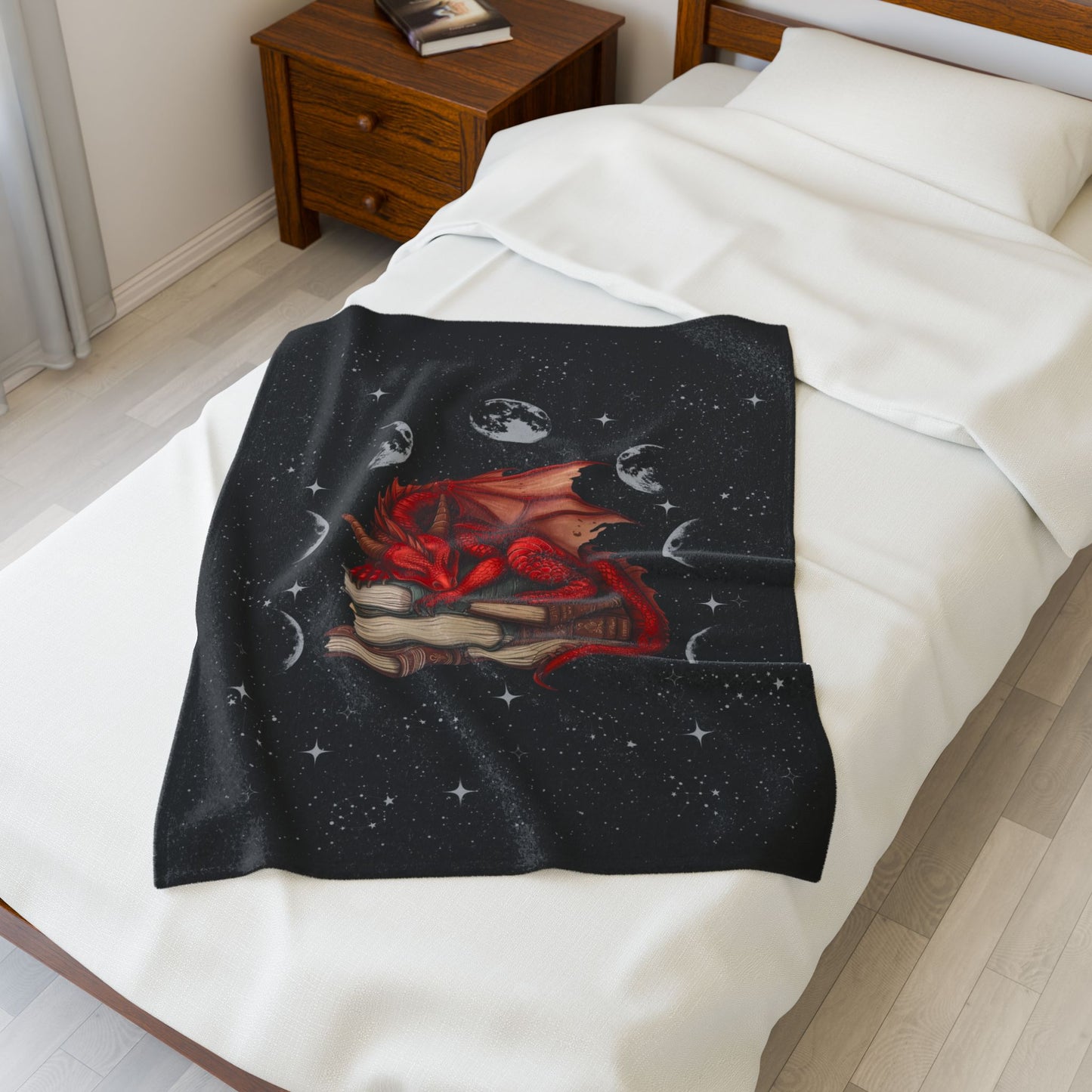 Cozy Dragon Literary Velveteen Plush Blanket, Dragon Lover Gift, Fantasy Home Decor, Reading Nook Accessory, Perfect for Cozy Nights