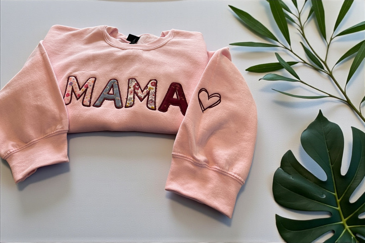 Mama Embroidered Sweater with sleeve on heart
