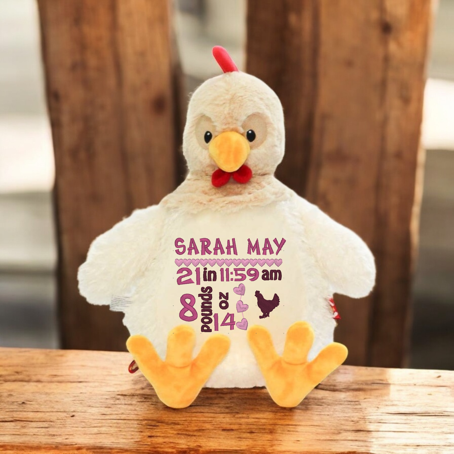 Heart and Chicken Birth Announcement  Embroidery Animal