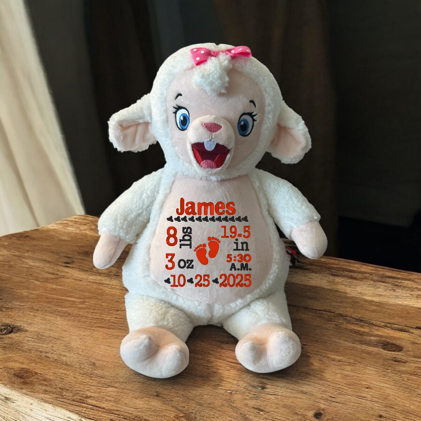 Lamb Birth Announcement Embroidery Animal