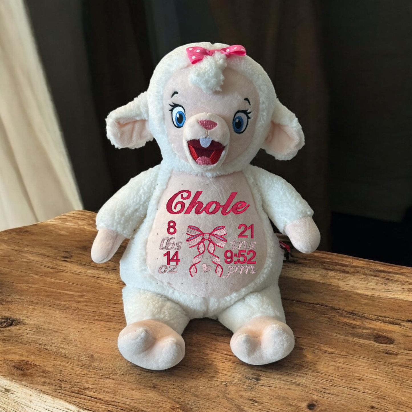 Birth Announcement Bow Embroidery Animal