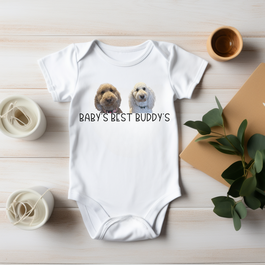 Baby Best Buddy Custom Dog Pet Portrait Baby Bodysuit, Personalized Baby Gift, Baby Shower Gift, Dog Portrait, Personalized Baby Clothes