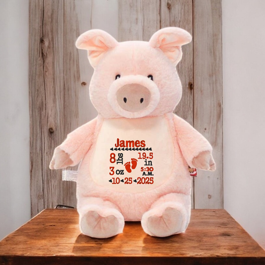 Pig Birth Announcement Embroidery Animal