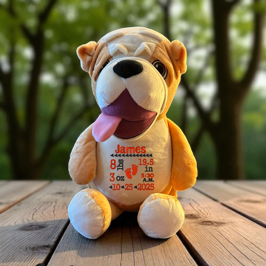 Bull Dog Birth Announcement Embroidery Animal