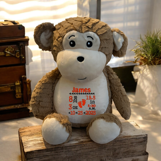 Monkey Birth Announcement Embroidery Animal