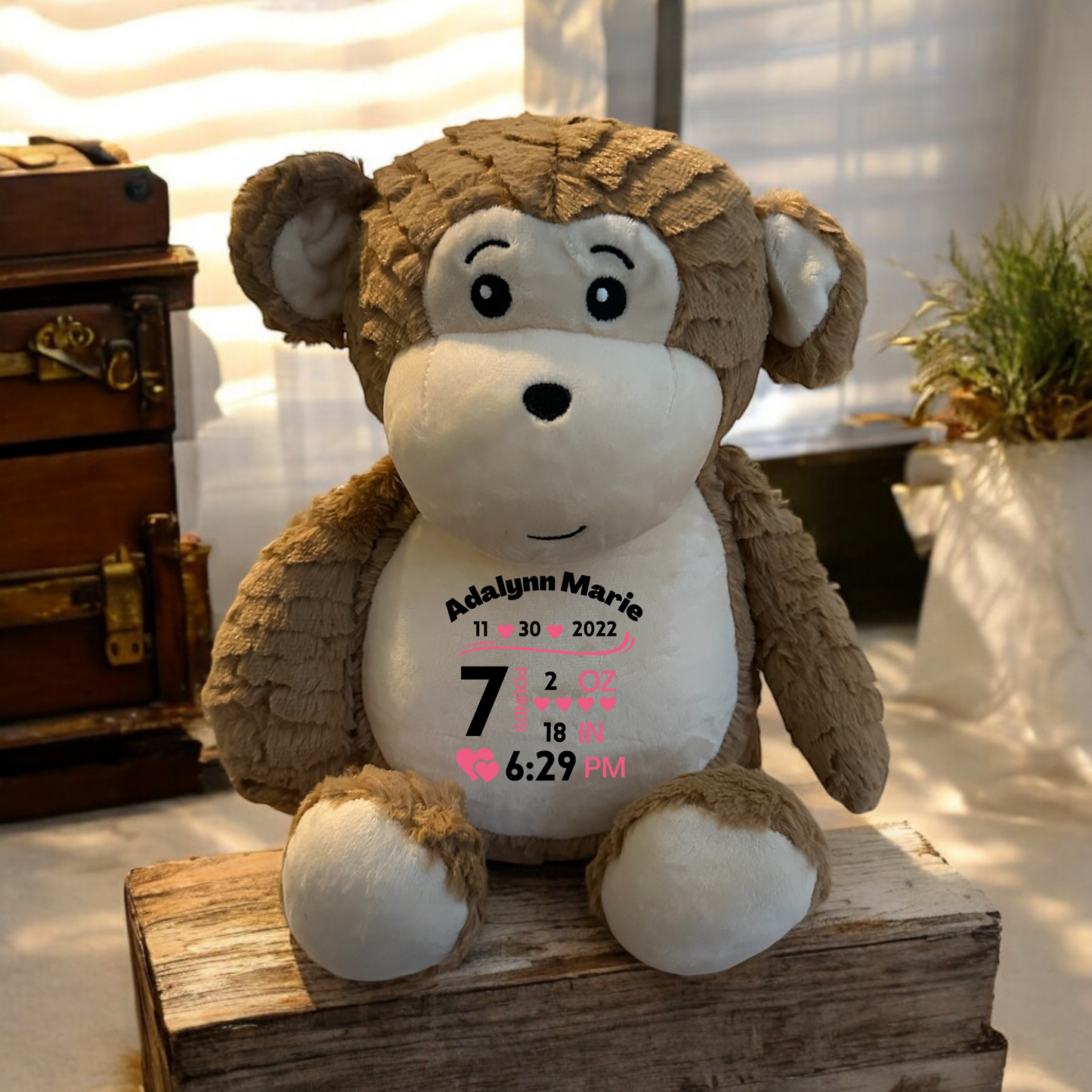 Monkey Birth Announcement Stuffed Animal