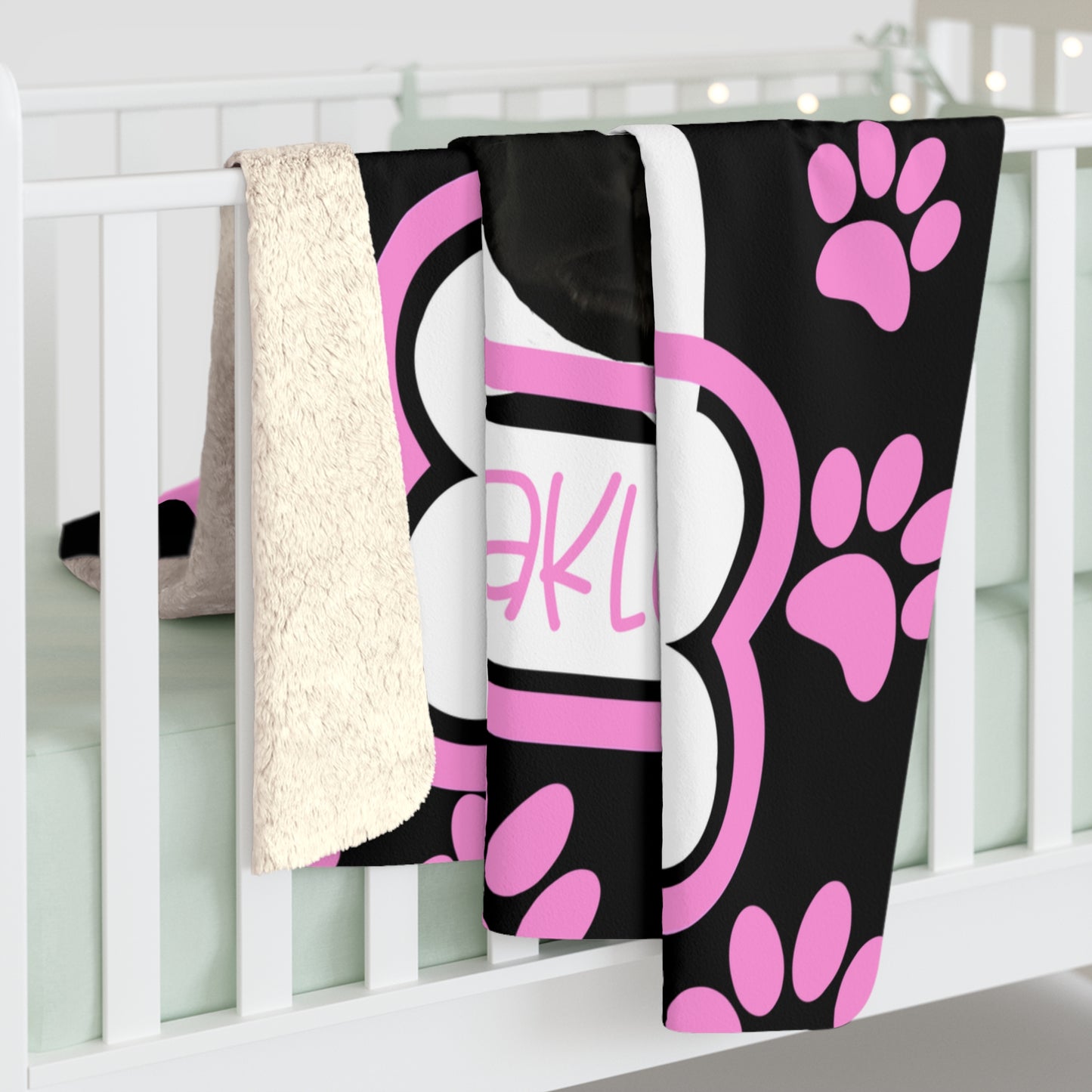 Personalized Paw Print Sherpa Fleece Blanket for Pet Lovers