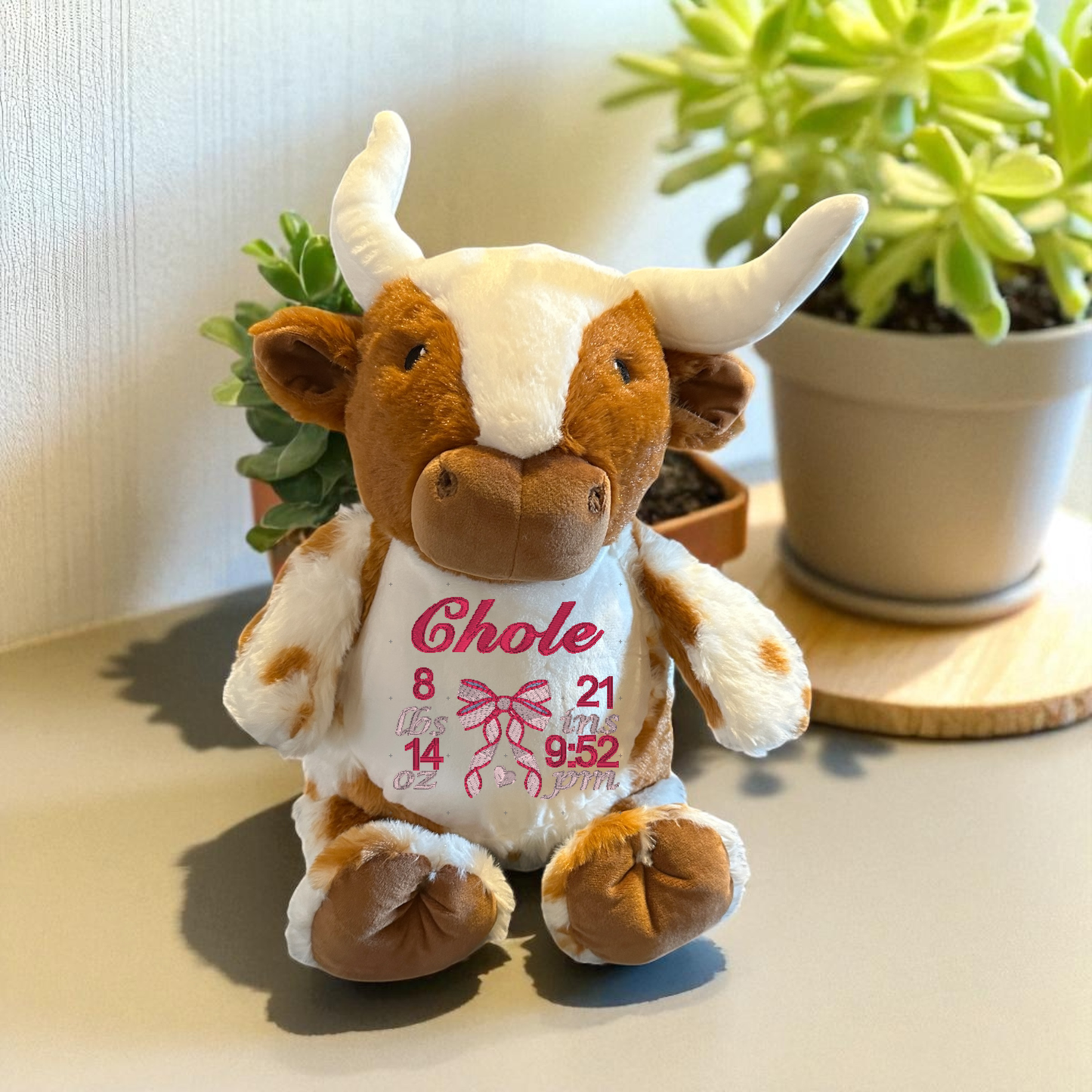 Birth Announcement Bow Embroidery Animal