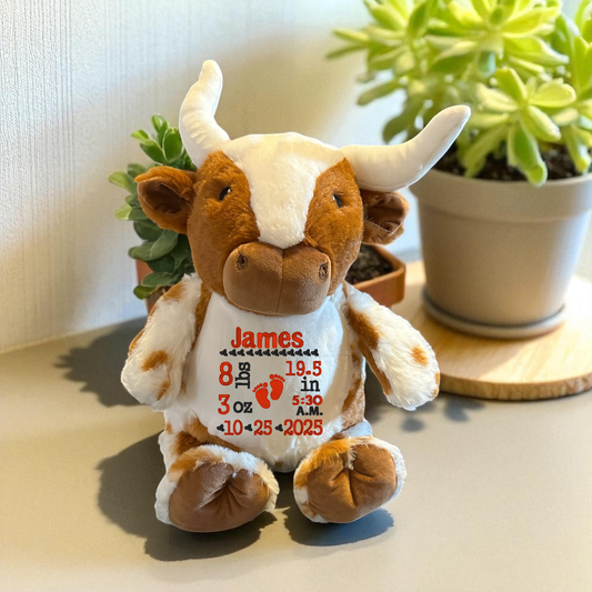 Long Horn Birth Announcement  Embroidery Animal