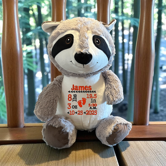 Raccoon Birth Announcement Embroidery Animal