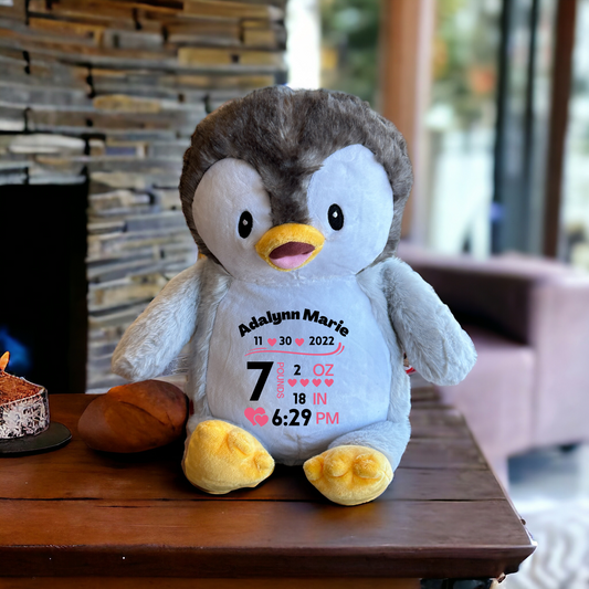 Personalized Penguin Stuffed Animal, Personalized Baby Gift, Birth Announcement Stuffed Animal, Birth Stats stuffed animal, Newborn Gift