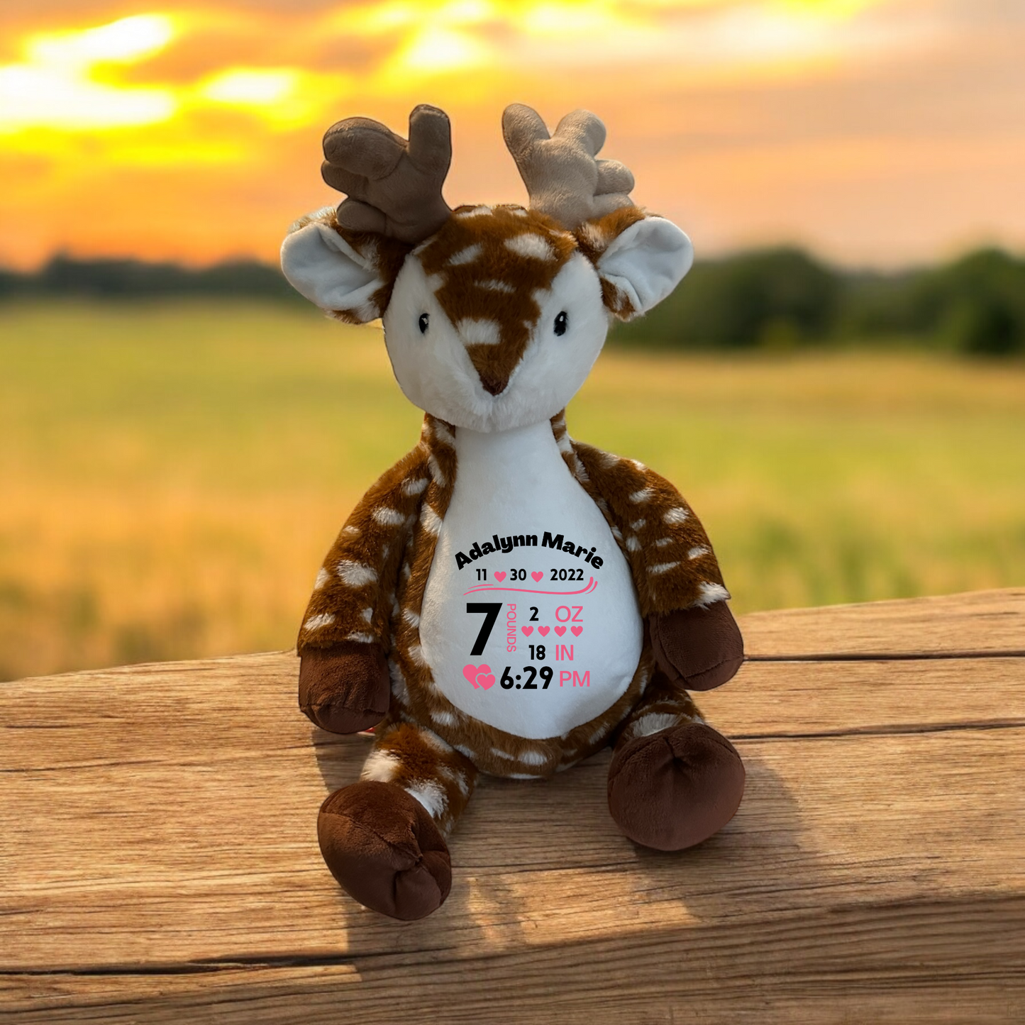 Deer Birth Announcement Stuffed AnimalPersonalized Bear Stuffed Animal, Personalized Baby Gift, Birth Announcement Stuffed Animal, Birth Stats stuffed animal, Newborn Gift