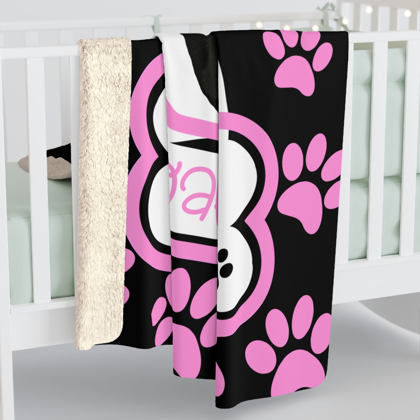 Personalized Paw Print Sherpa Fleece Blanket for Pet Lovers