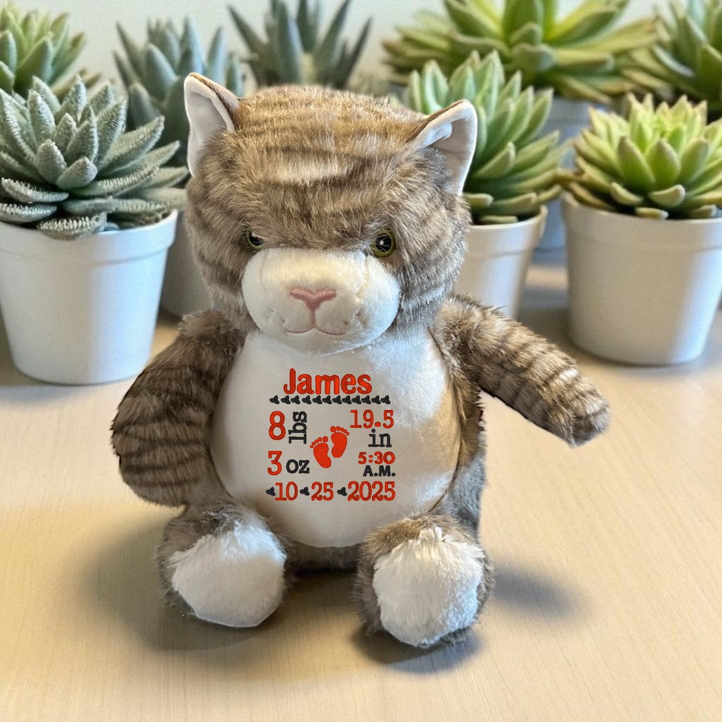 Cat Birth Announcement Embroidery Animal