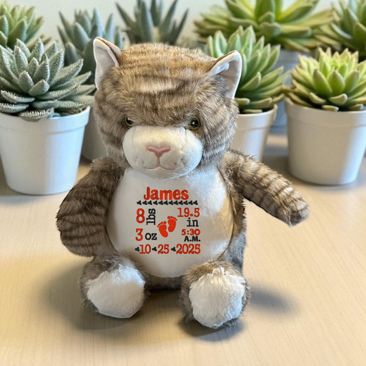 Cat Birth Announcement Embroidery Animal