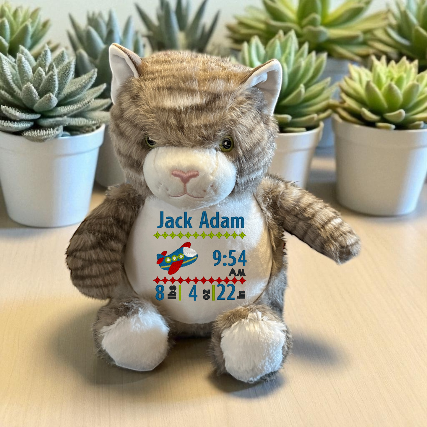 Airplane Birth Announcement  Embroidery Animal