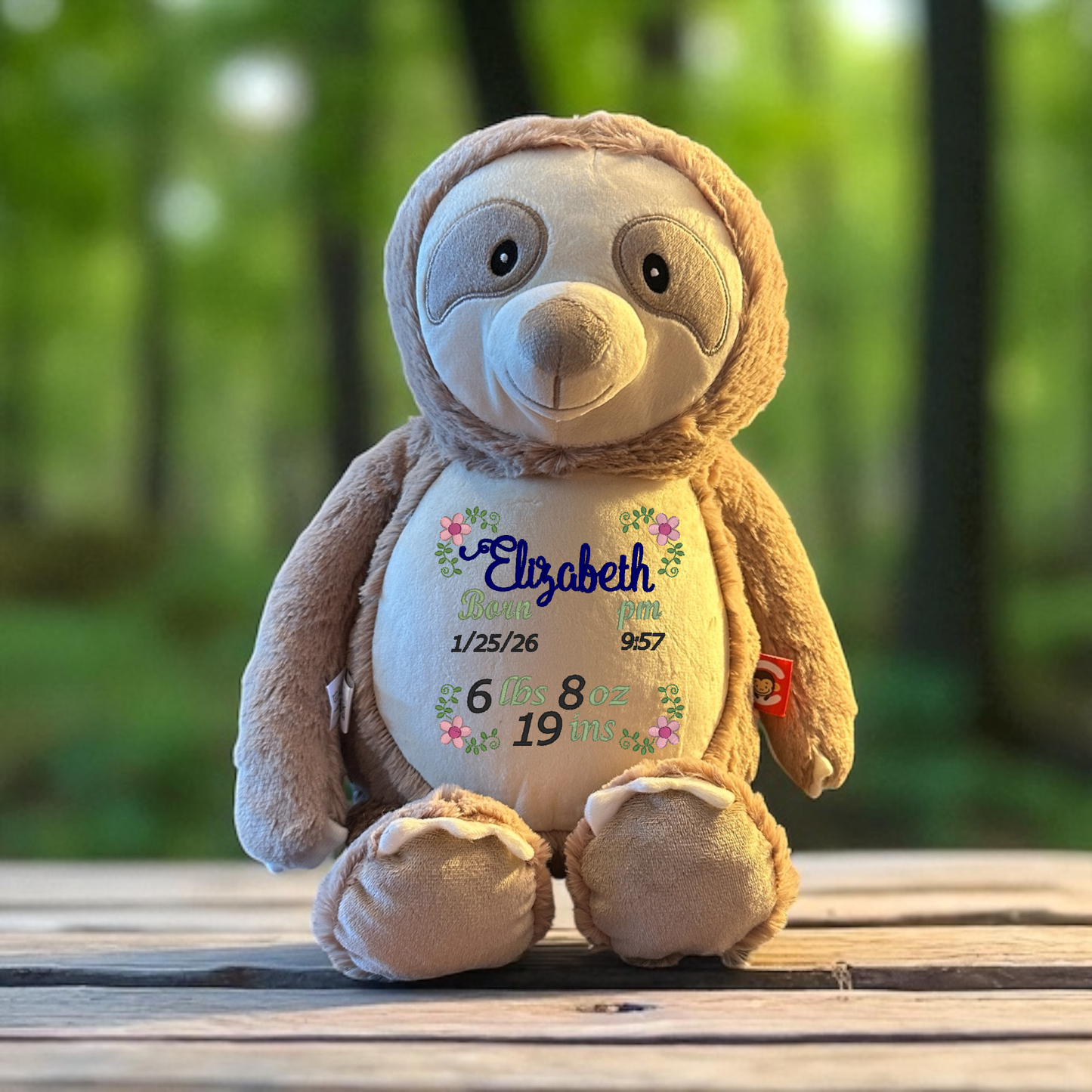 Floral Birth Announcement  Embroidery Animal