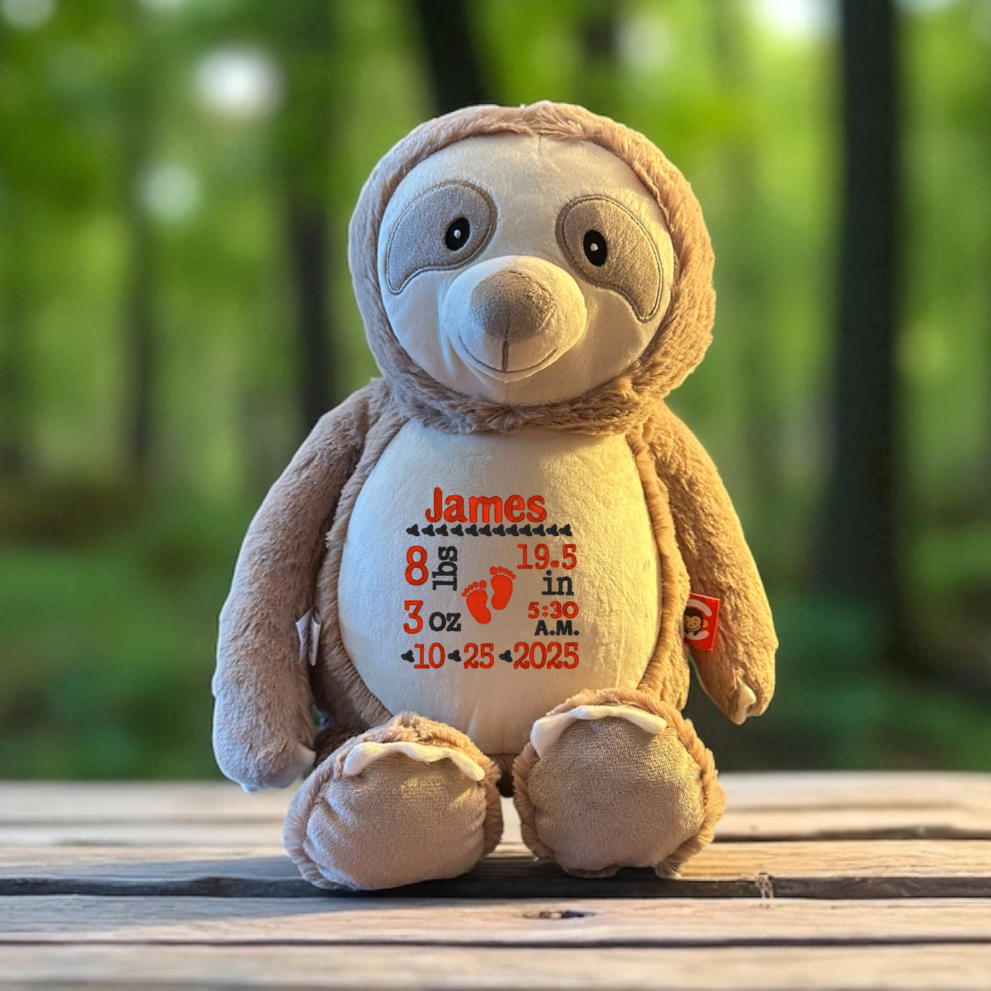 Sloth Birth Announcement Embroidery Animal