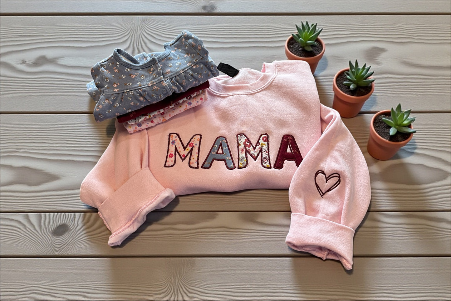 Mama Embroidered Sweater with sleeve on heart