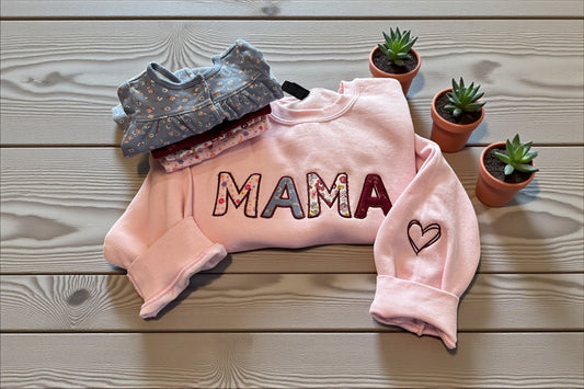 Mama Embroidered Sweater with sleeve on heart
