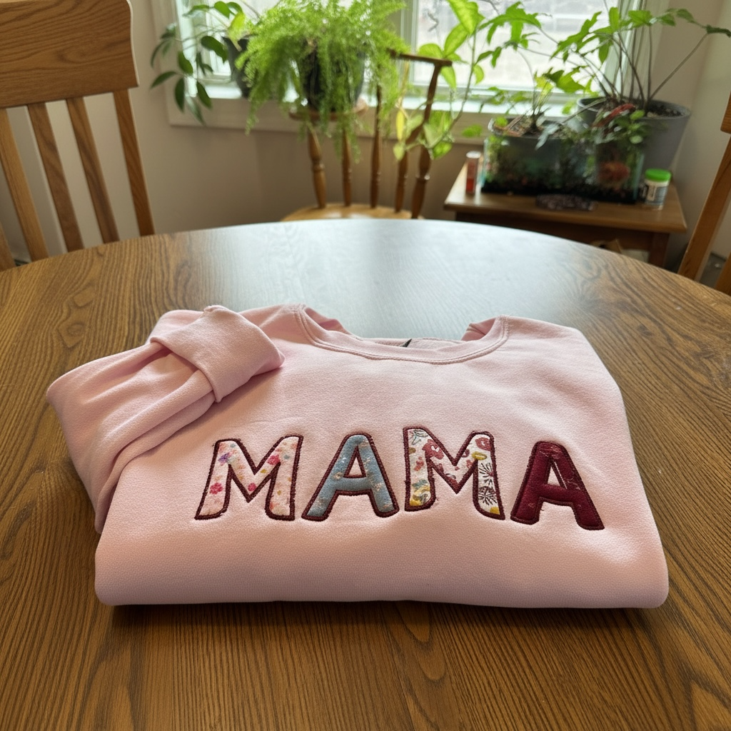 Mama Embroidered Sweater with sleeve on heart
