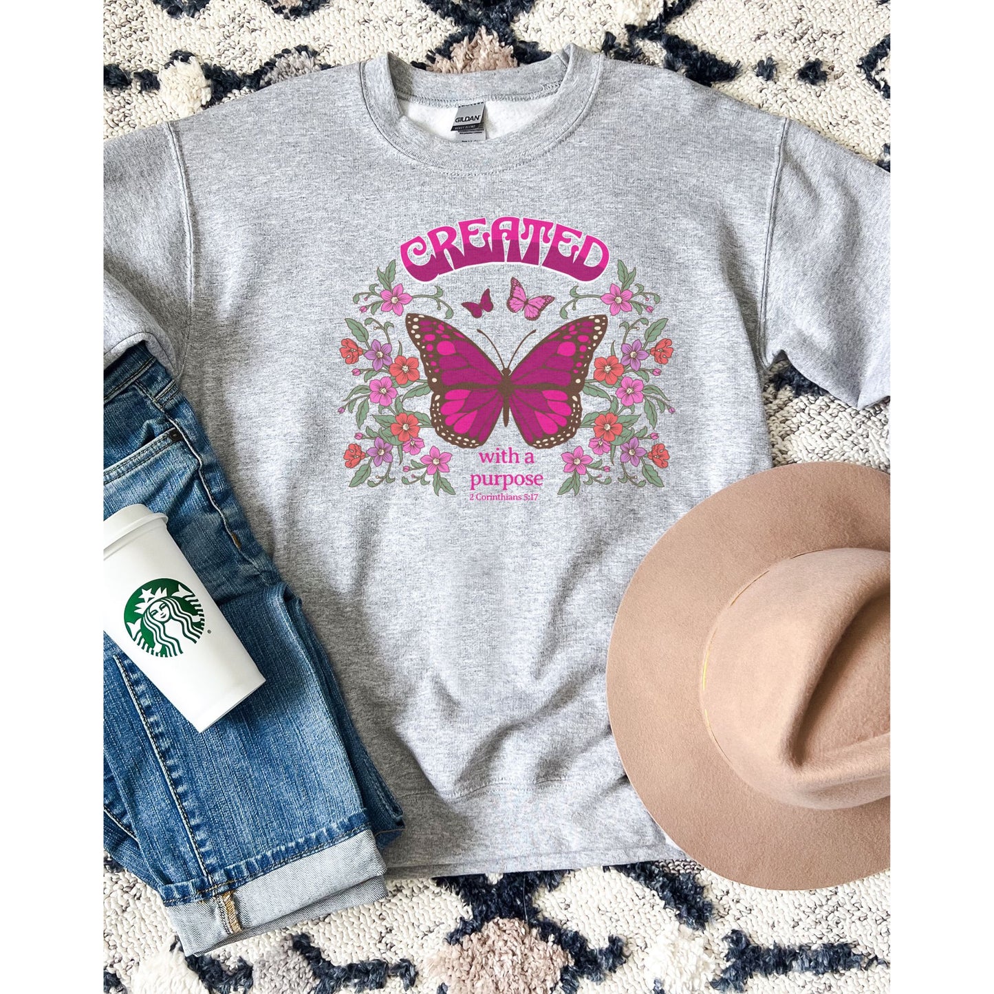 Created With A Purpose Christian Apparel gifts for women, Bible Verse Shirtshirt, Christian Gifts, Christian Streetwear, Bible Verse Crewneck, Floral Crewneck