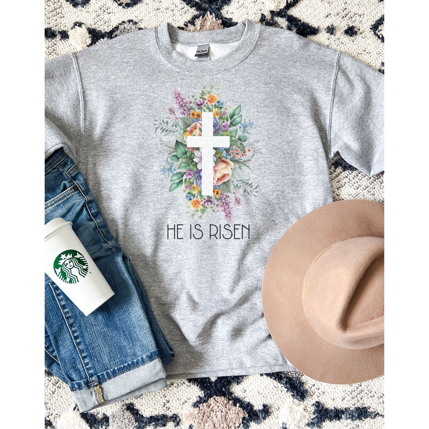 He Is Risen Christian Apparel gifts for women, Bible Verse Shirtshirt, Christian Gifts, Christian Streetwear, Bible Verse Crewneck, Floral Crewneck