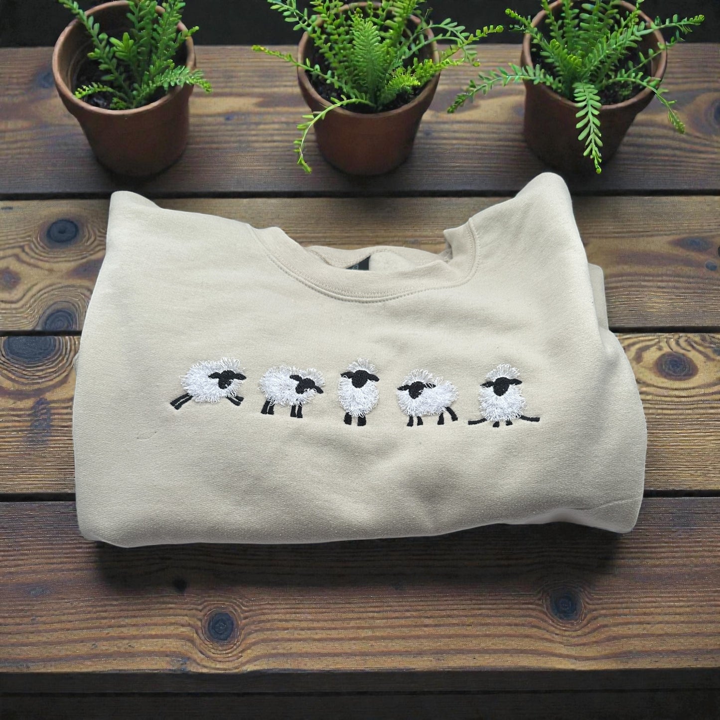 Sheep Embroidery Crewneck Sweaters