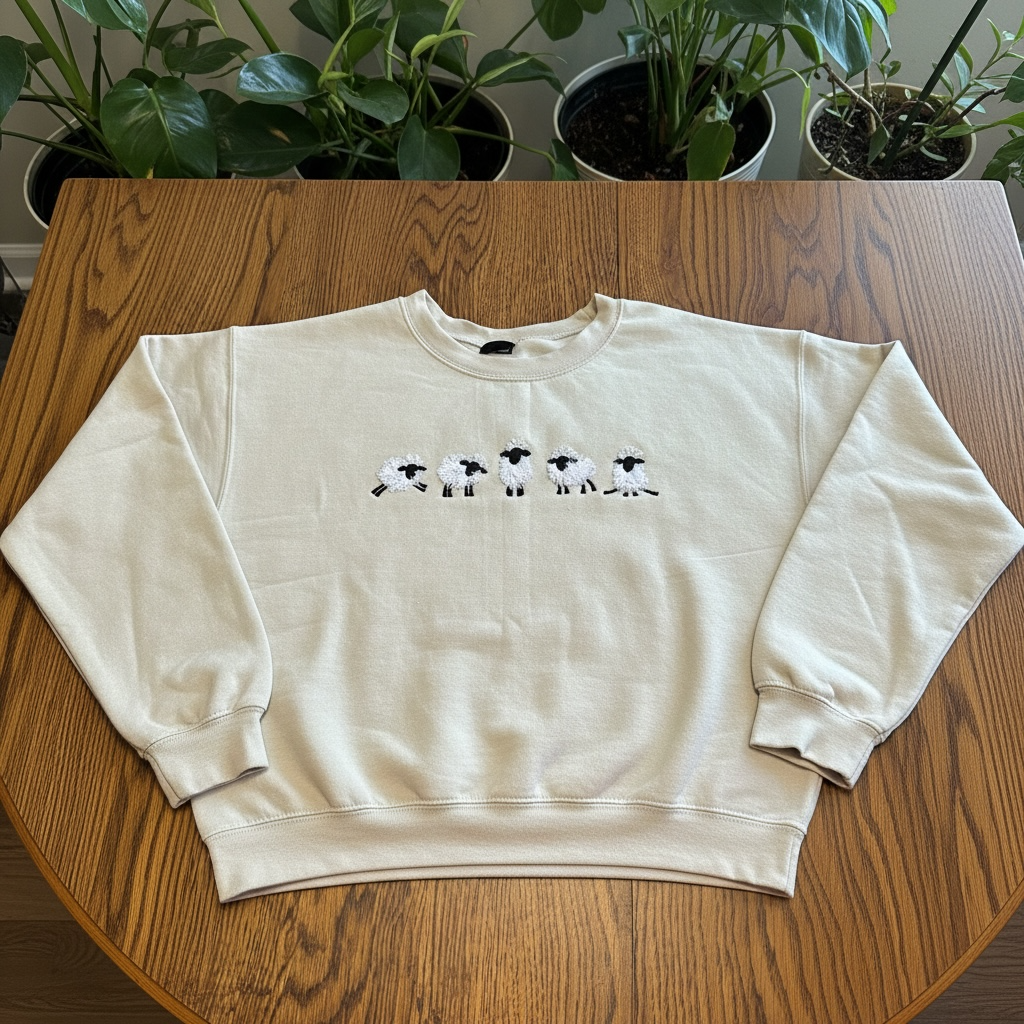 Sheep Embroidery Crewneck Sweaters