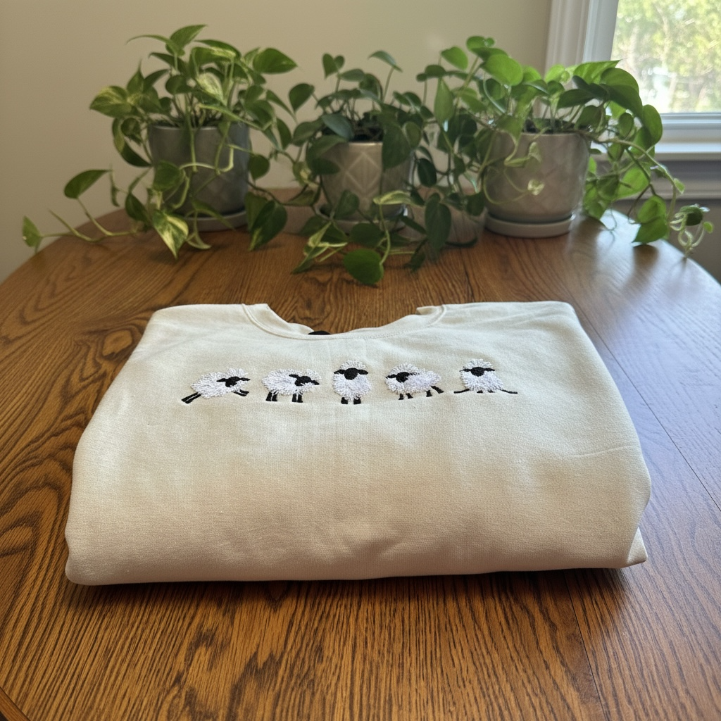 Sheep Embroidery Crewneck Sweaters