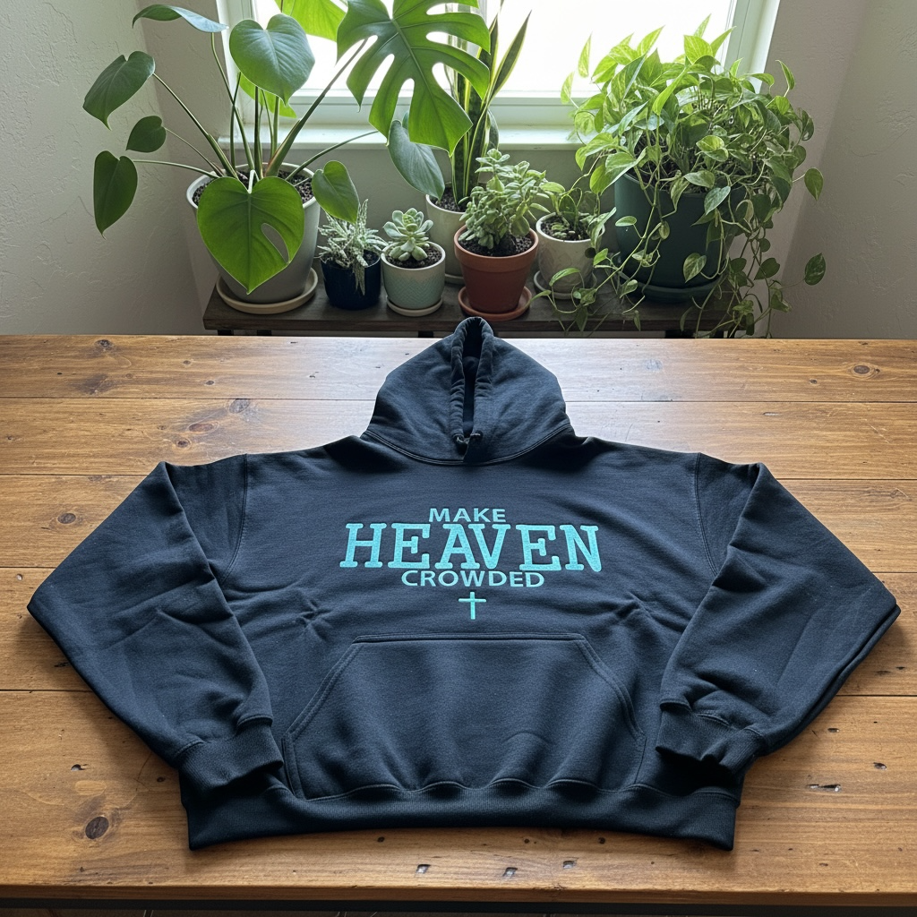 Make Heaven Crowded Embroidered Sweatshirt – Faith-Inspired Crewneck with Hearts and Cross