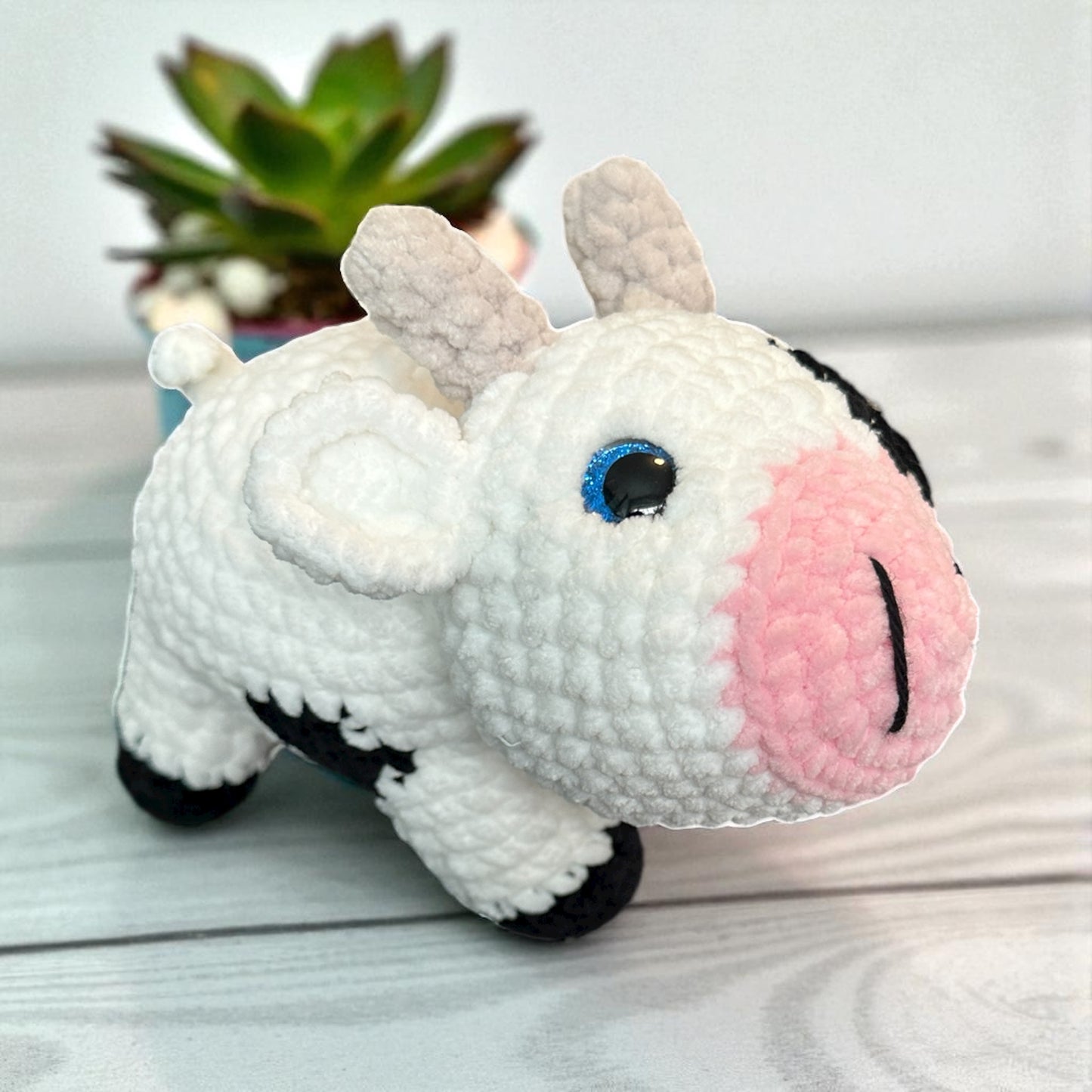 crochet mini blueberry cow