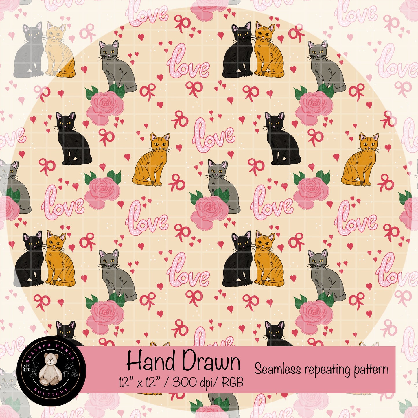 Hand‑Drawn Cat Seamless Pattern PNG | Coquette Kitty & Bow Digital Paper for Sublimation, Valentine’s Day Aesthetic (Copy) (Copy)