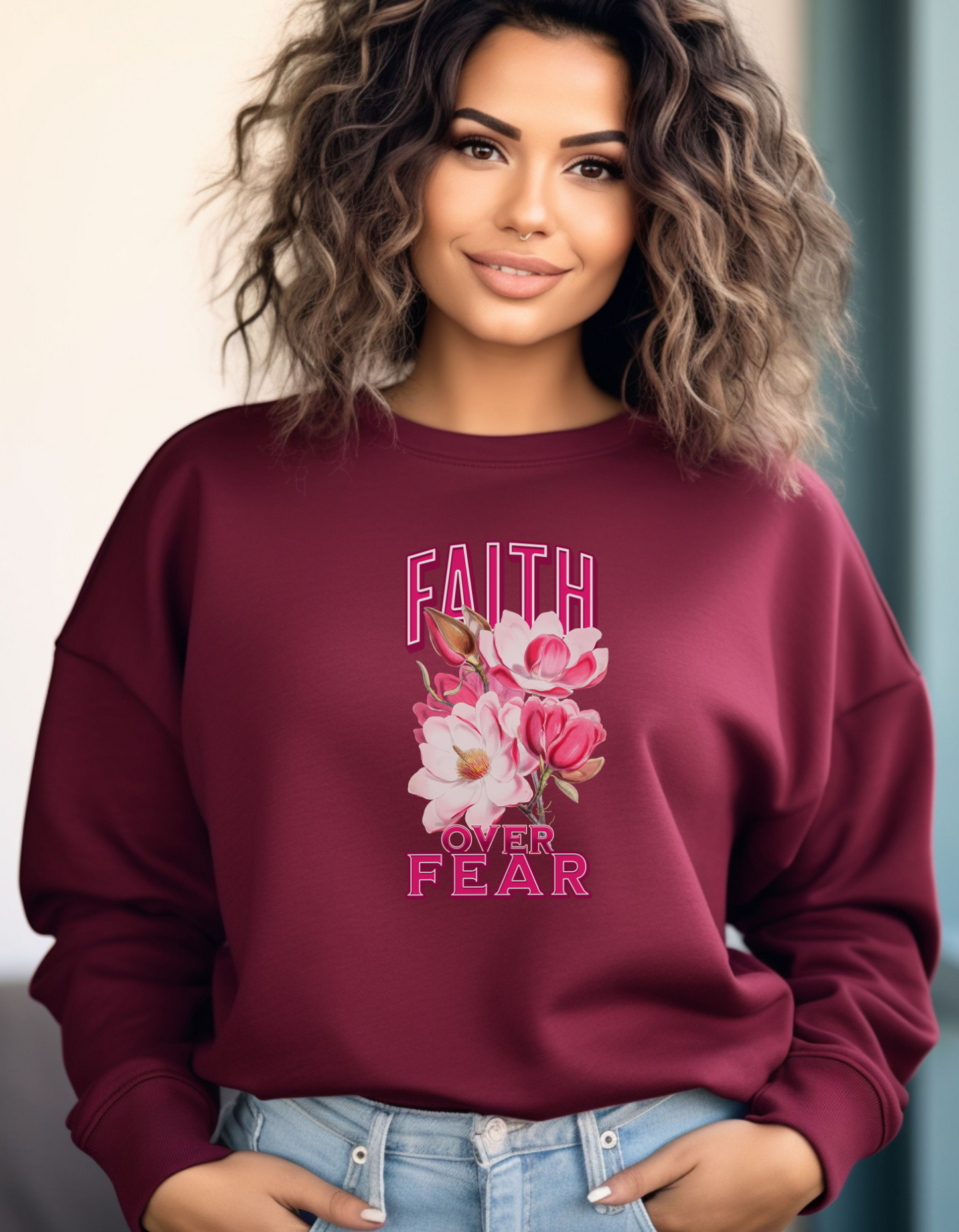 Faith Over Fear Christian Apparel gifts for women, Bible Verse Shirtshirt, Christian Gifts, Christian Streetwear, Bible Verse Crewneck, Floral Crewneck