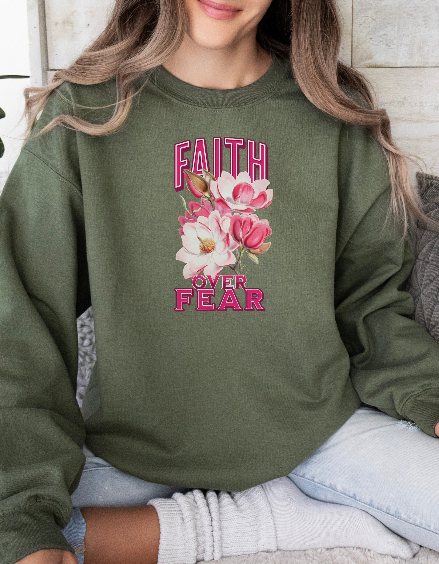 Faith Over Fear Christian Apparel gifts for women, Bible Verse Shirtshirt, Christian Gifts, Christian Streetwear, Bible Verse Crewneck, Floral Crewneck