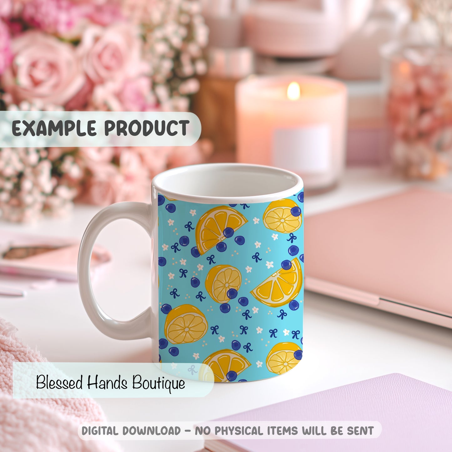 Hand-Drawn Lemon & Blueberry PNG | Blue Coquette Bows Seamless Pattern for Digital Paper and Sublimation, fabric (Copy)