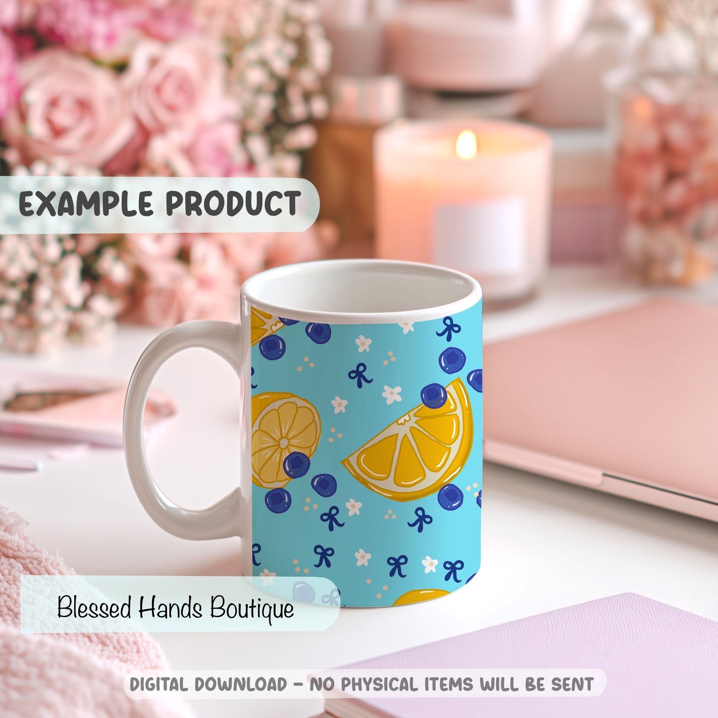 Hand-Drawn Lemon & Blueberry PNG | Blue Coquette Bows Seamless Pattern for Digital Paper and Sublimation, fabric (Copy)