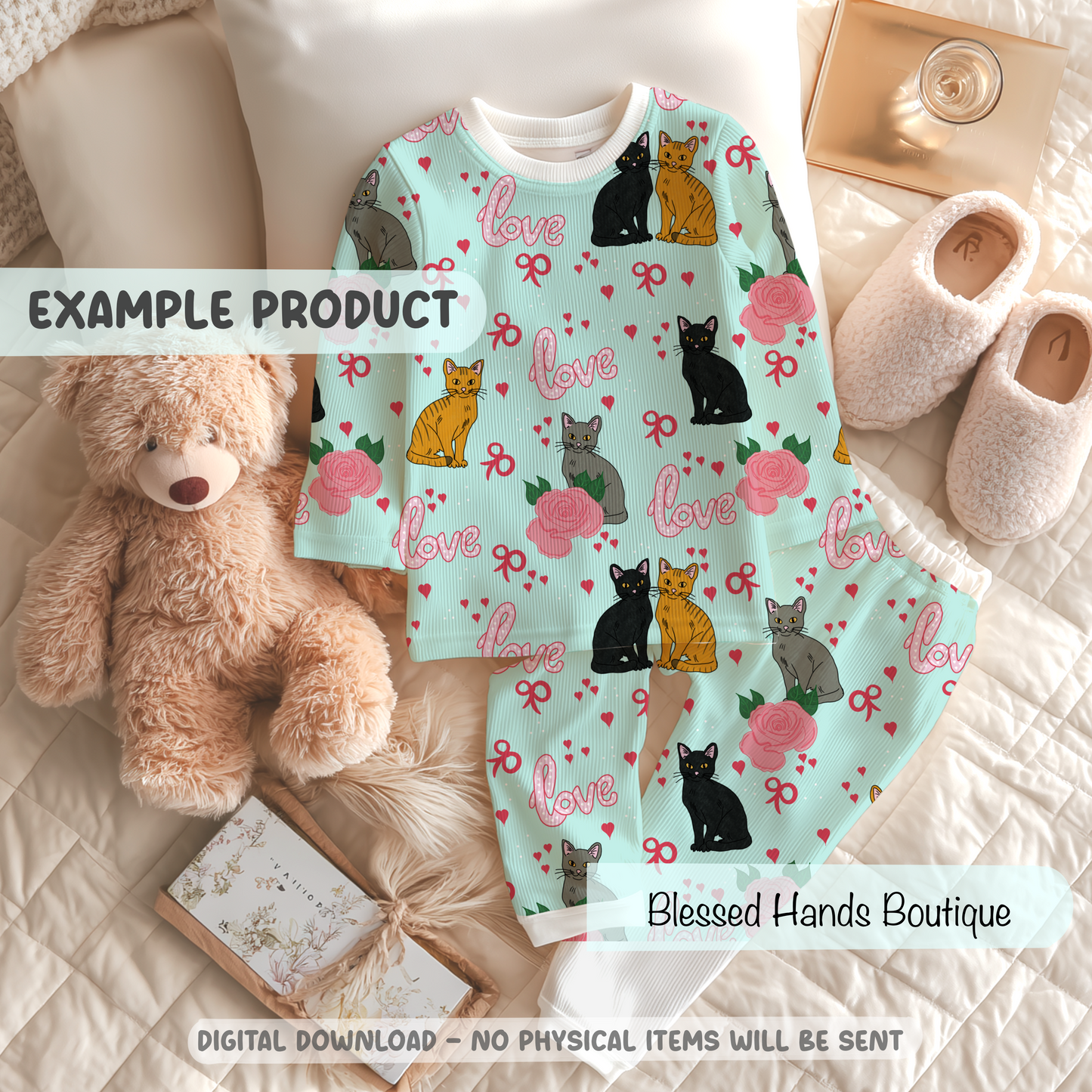 Hand‑Drawn Cat Seamless Pattern PNG | Coquette Kitty & Bow Digital Paper for Sublimation, Valentine’s Day Aesthetic