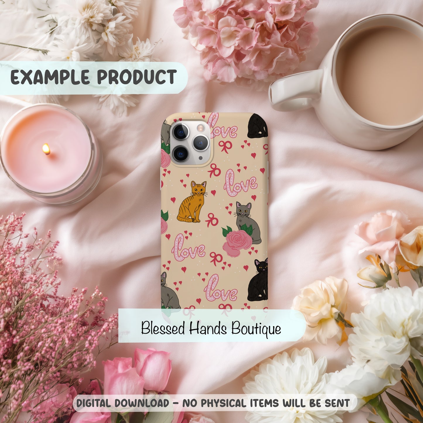 Hand‑Drawn Cat Seamless Pattern PNG | Coquette Kitty & Bow Digital Paper for Sublimation, Valentine’s Day Aesthetic (Copy) (Copy)