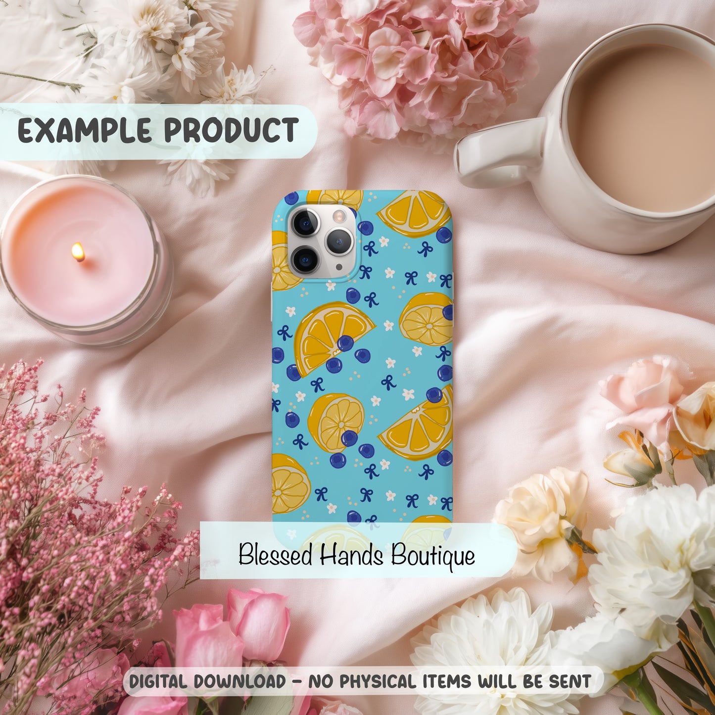 Hand-Drawn Lemon & Blueberry PNG | Blue Coquette Bows Seamless Pattern for Digital Paper and Sublimation, fabric (Copy)