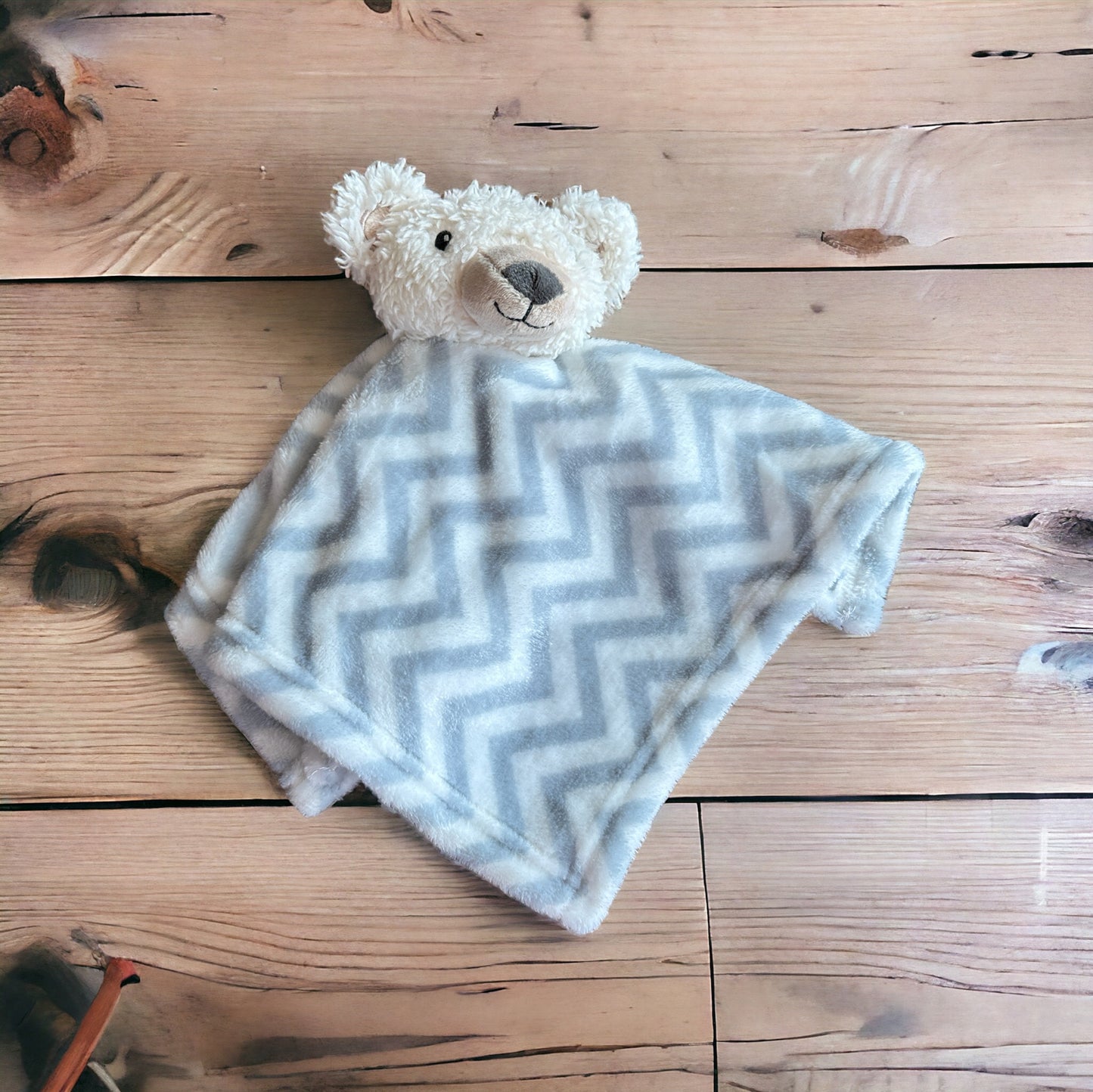 Bear Gray And White Strips Baby Security Blanket