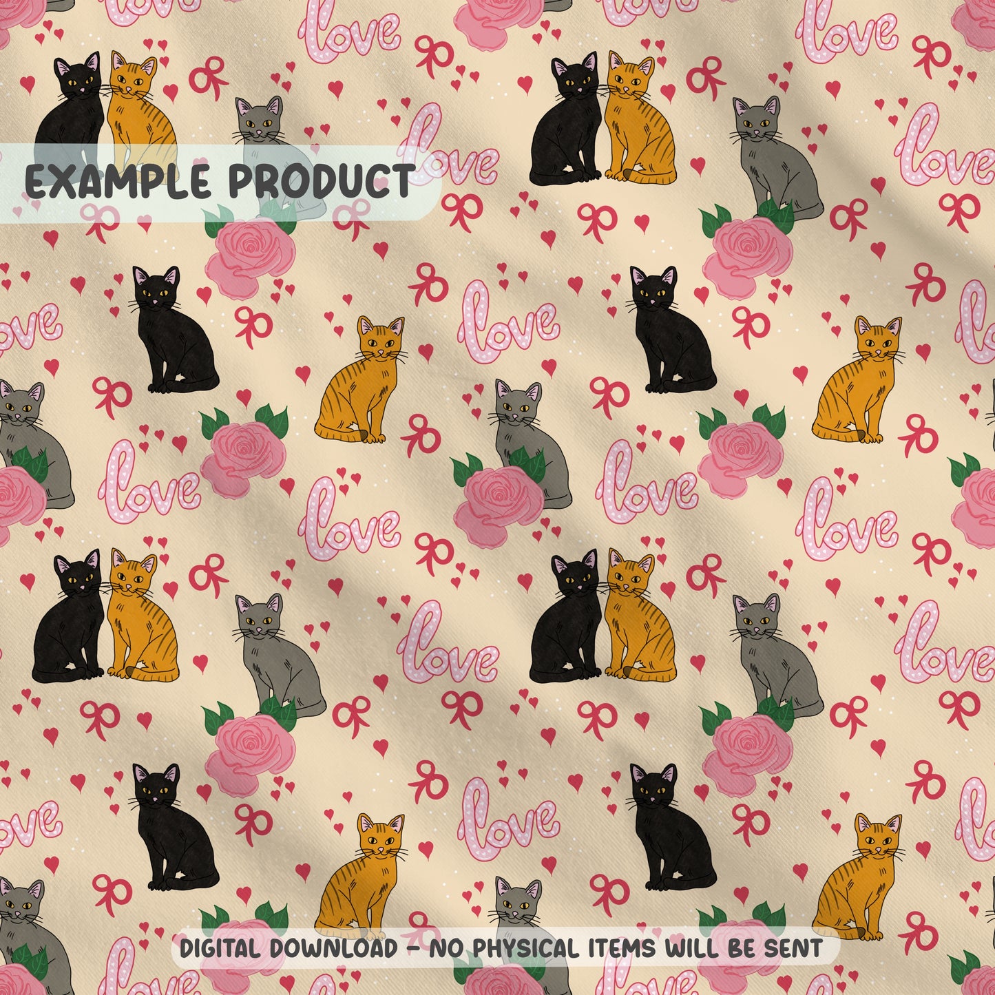 Hand‑Drawn Cat Seamless Pattern PNG | Coquette Kitty & Bow Digital Paper for Sublimation, Valentine’s Day Aesthetic (Copy) (Copy)