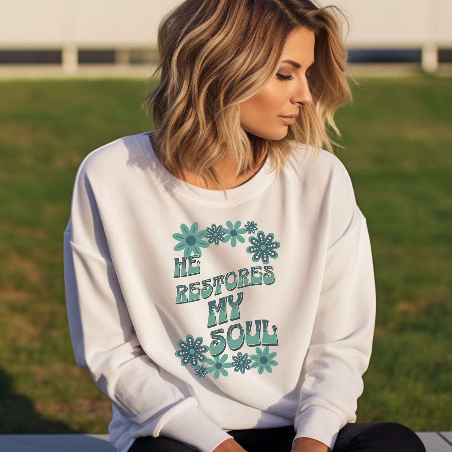 He Restores My Soul Christian Apparel gifts for women, Bible Verse Shirtshirt, Christian Gifts, Christian Streetwear, Bible Verse Crewneck, Floral Crewneck