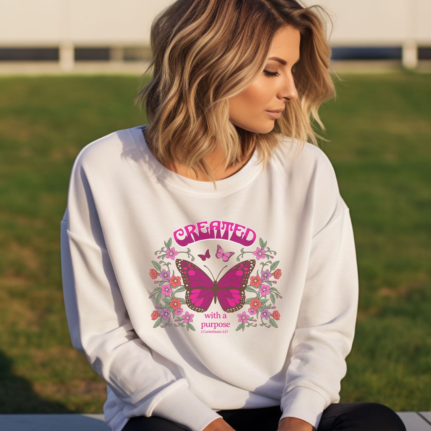 Created With A Purpose Christian Apparel gifts for women, Bible Verse Shirtshirt, Christian Gifts, Christian Streetwear, Bible Verse Crewneck, Floral Crewneck